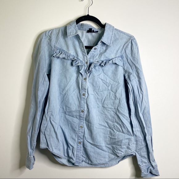 Paige Layda Denim Button Down Ruffle Shirt - Picture 6 of 15